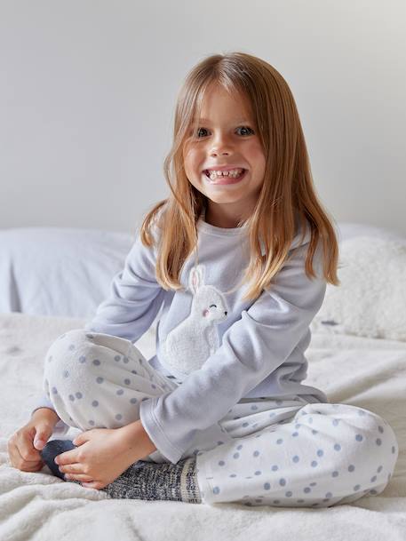 Rabbit Velour Pyjamas for Girls sky blue - vertbaudet enfant 