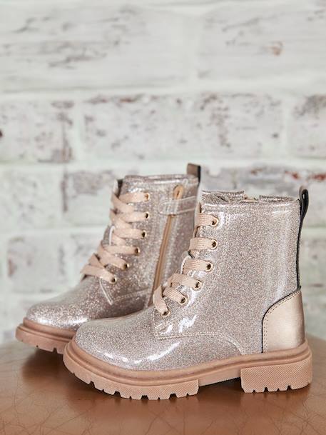 Ankle Boots with Laces & Zip for Children gold - vertbaudet enfant 