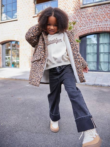 Leopard Print Wool Blend Hooded Coat for Girls brown - vertbaudet enfant 