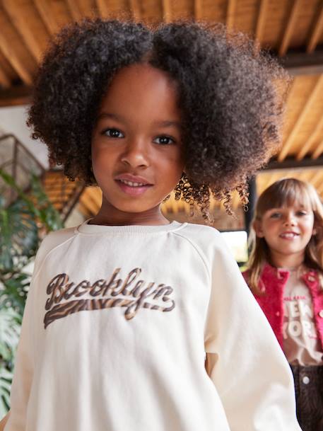 Sweatshirt with 'Brooklyn' Zebra Print for Girls ecru - vertbaudet enfant 