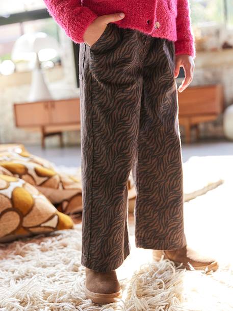 Pantalon fille large imprimé beige+chocolat+multicolore - vertbaudet enfant 