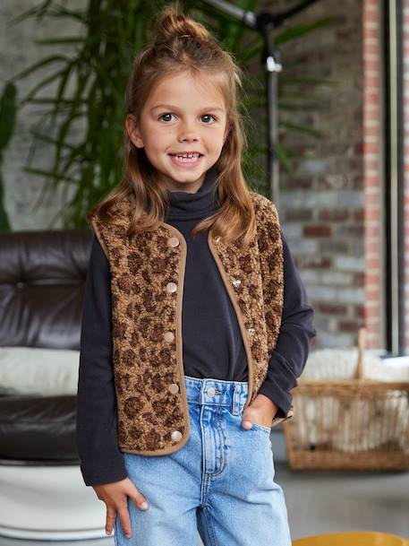 Gilet sans manches fille en sherpa écru+marron - vertbaudet enfant 