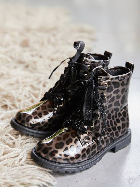 Patent Boots with Zip & Elastic for Girls black+printed black+set black - vertbaudet enfant 