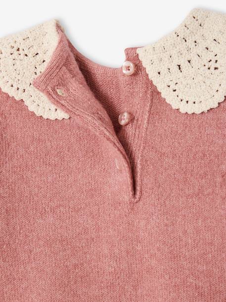 Knitted jumper for babies with crochet collar rosy - vertbaudet enfant 