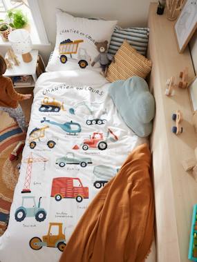 Parure housse de couette enfant et taie d'oreiller QUEL CHANTIER !  - vertbaudet enfant