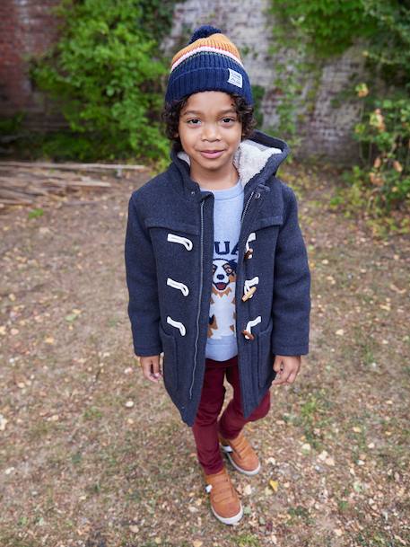 Woollen Duffle Coat with Sherpa Lining for Boys marl grey+navy blue - vertbaudet enfant 