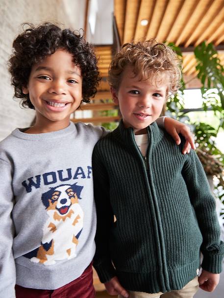Pull Col Rond Chien gris chiné - vertbaudet enfant 