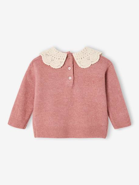 Knitted jumper for babies with crochet collar rosy - vertbaudet enfant 