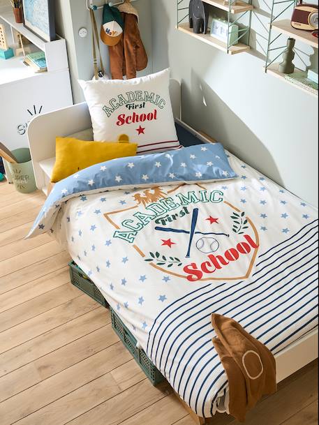 Parure housse de couette + taie d'oreiller enfant Academic écru - vertbaudet enfant 