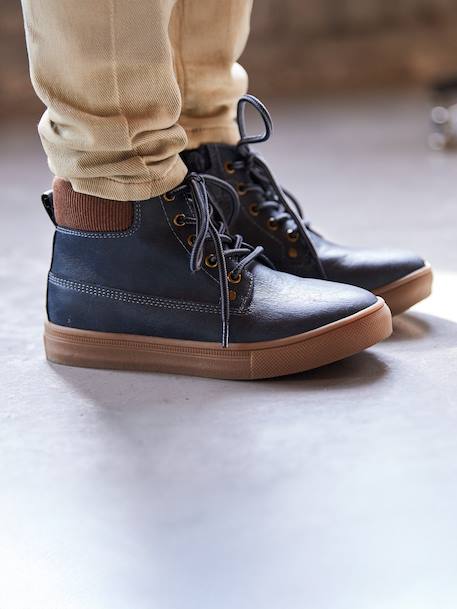 Boys' zipped synthetic boots navy blue - vertbaudet enfant 