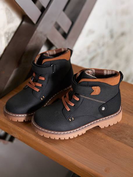 Boys' synthetic boots with hook and loop fasteners black - vertbaudet enfant 