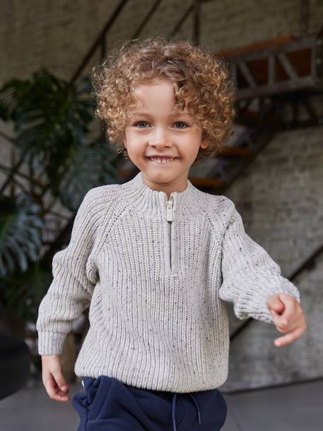 Pull Basics col rond manches longues garçon rayé bleu