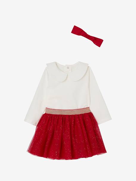 Baby girl set T-shirt skirt band for head accessories for hair Christmas gift box red - vertbaudet enfant 