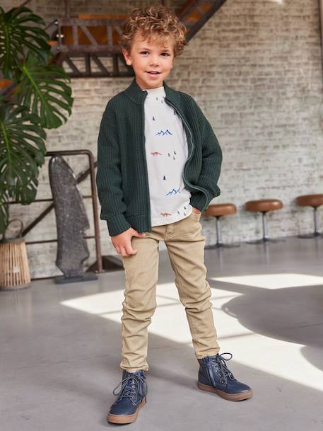 High Neck Long-Sleeved Cardigan for Boys green+navy blue - vertbaudet enfant 