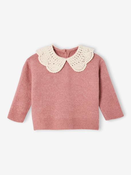 Knitted jumper for babies with crochet collar rosy - vertbaudet enfant 