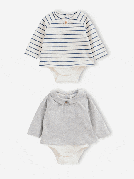 Pack of Two 2-in-1 Bodysuits for Newborns marl grey - vertbaudet enfant 
