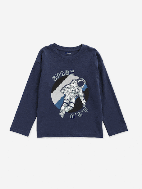 Long-Sleeved T-Shirt with Reversible Sequins for Boys navy blue - vertbaudet enfant 