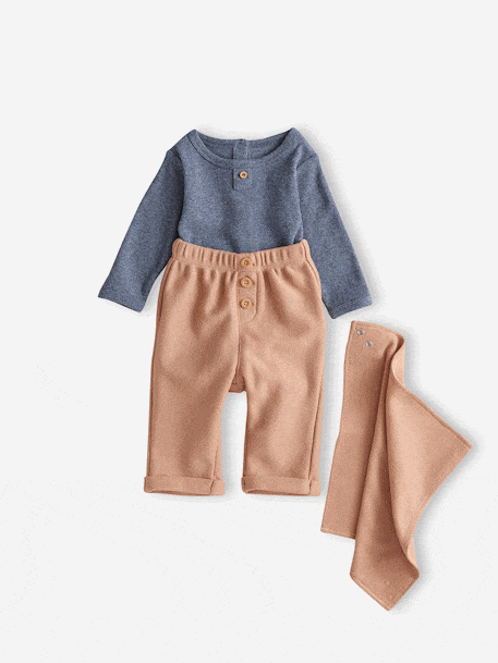 Ensemble 3 pièces naissance body + pantalon + foulard camel - vertbaudet enfant 