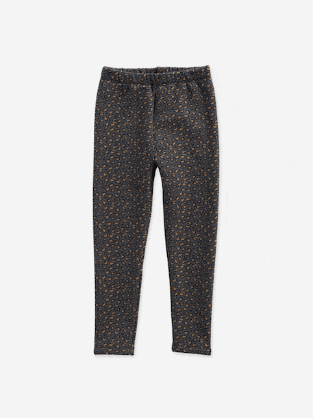 Leggings Lined in Polar Fleece for Girls BROWN LIGHT ALL OVER PRINTED+chocolate+dusky pink+printed grey - vertbaudet enfant 