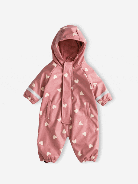 Combinaison de pluie imprimée à capuche bébé doublée polaire vieux rose - vertbaudet enfant 