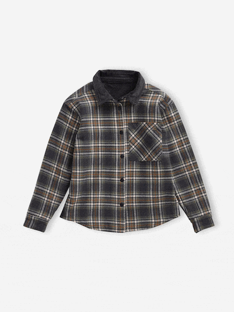 Reversible Flannel & Velour Shirt for Boys, JONEN anthracite - vertbaudet enfant 