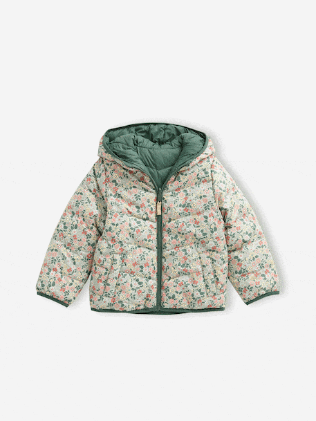 Reversible Lightweight Jacket for Girls emerald green+sage green - vertbaudet enfant 