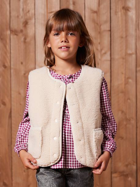 Sleeveless Sherpa Jacket for Girls green+vanilla - vertbaudet enfant 