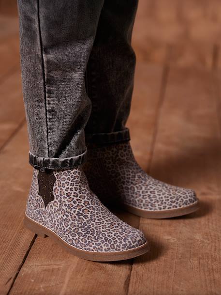 Leather Boots with Zip & Elastic for Girls black+set beige+taupe - vertbaudet enfant 
