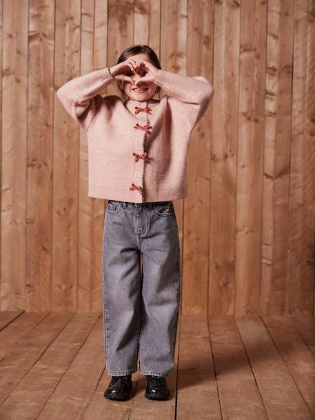 Girl's fancy cardigan with velvet bow anthracite+rosy - vertbaudet enfant 