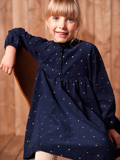 Girl's printed velvet dress navy blue+tomato red - vertbaudet enfant 