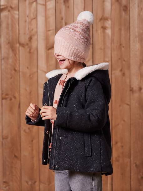 Woollen Fabric Coat with Hood anthracite+marl beige - vertbaudet enfant 
