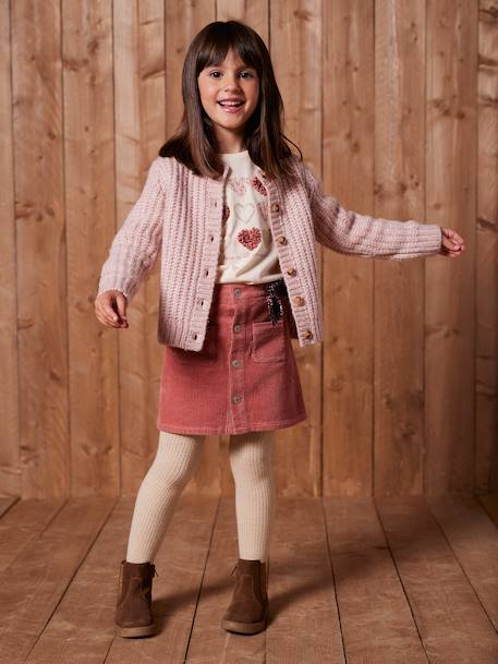 Buttoned Corduroy Skirt with Fancy Bow navy blue+old rose - vertbaudet enfant 
