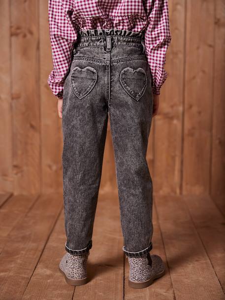Mom Fit Jeans with Heart-Shaped Pockets on the Back, for Girls denim grey+grey+stone - vertbaudet enfant 