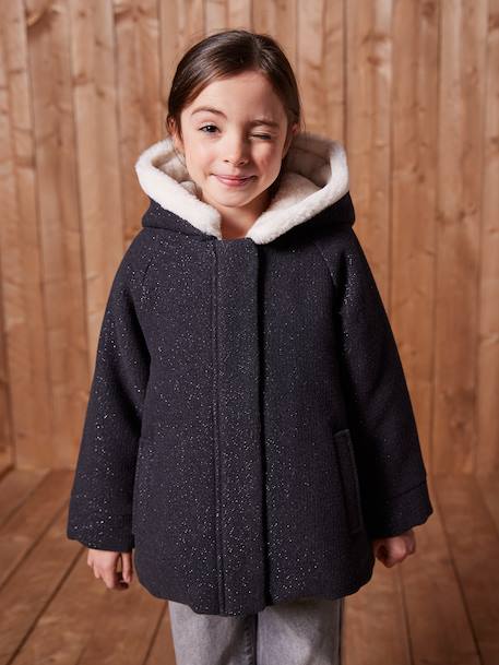 Woollen Fabric Coat with Hood anthracite+marl beige - vertbaudet enfant 