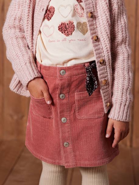 Buttoned Corduroy Skirt with Fancy Bow navy blue+old rose - vertbaudet enfant 