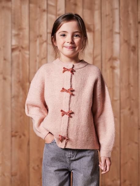 Gilet fille noeuds en velours anthracite+rose poudré - vertbaudet enfant 