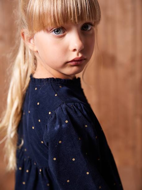 Girl's printed velvet dress navy blue+tomato red - vertbaudet enfant 