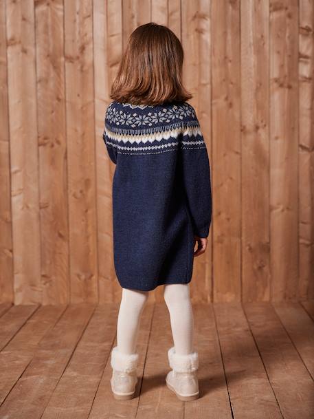Robe jacquard en tricot fille écru+marine - vertbaudet enfant 