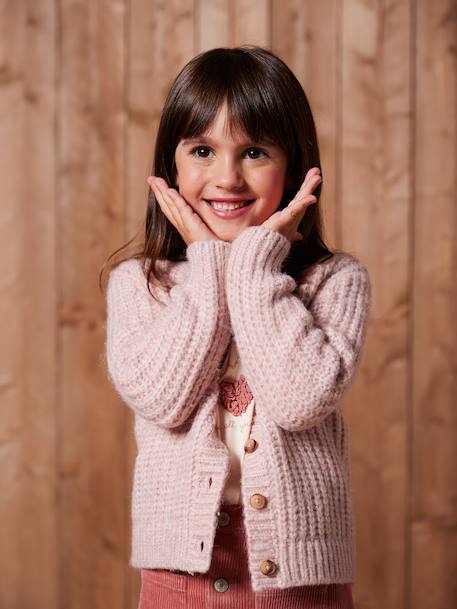 Loose-Fitting Soft Knit Cardigan for Girls marl grey+petrol blue+purple clover+rosy - vertbaudet enfant 