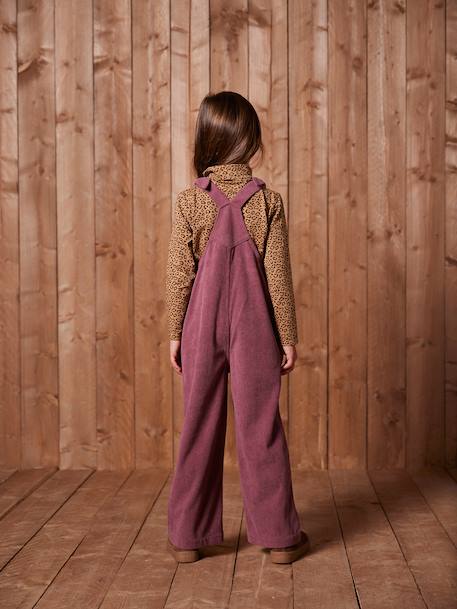 Wide-Leg Fleece-Effect Corduroy Dungarees for Girls fir green+mauve - vertbaudet enfant 