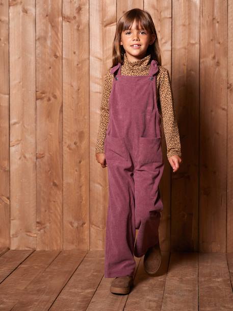 Wide-Leg Fleece-Effect Corduroy Dungarees for Girls fir green+mauve - vertbaudet enfant 