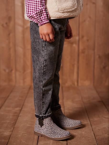 Jean fille mom poches coeur denim gris+gris+stone - vertbaudet enfant 
