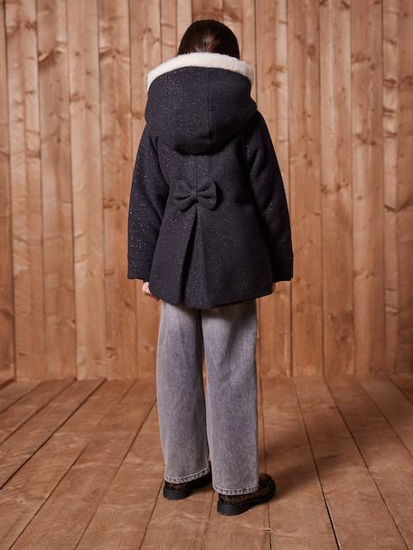Woollen Fabric Coat with Hood anthracite+marl beige - vertbaudet enfant 