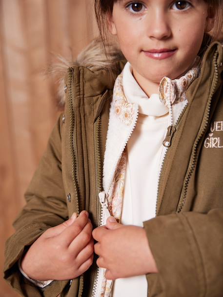 3-in-1 Parka with Hood for Girls GREEN DARK SOLID+grey green+khaki+PURPLE MEDIUM SOLID - vertbaudet enfant 