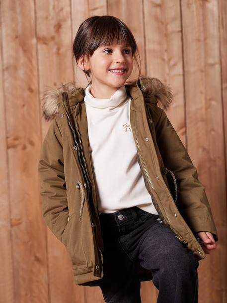 3-in-1 Parka with Hood for Girls GREEN DARK SOLID+grey green+khaki+PURPLE MEDIUM SOLID - vertbaudet enfant 