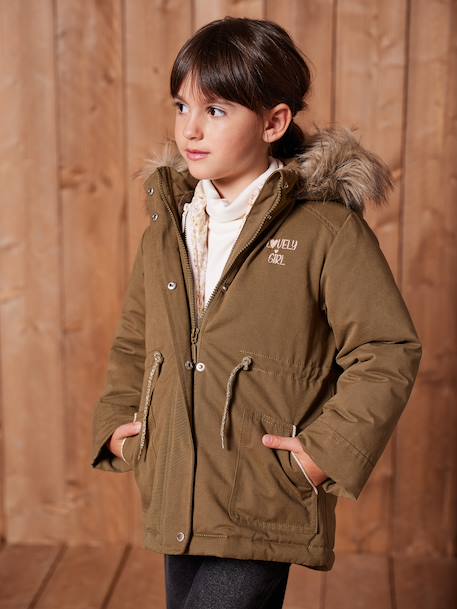 Parka fille 3 en 1 hiver à capuche DARK GREEN+kaki+PURPLE DARK+vert de gris - vertbaudet enfant 