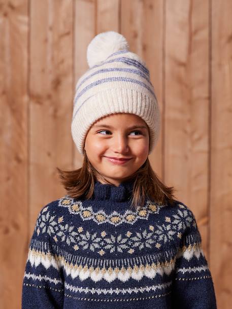 Striped Set: Beanie + Snood + Mittens/Gloves for Girls vanilla - vertbaudet enfant 