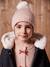 Girl's jacquard set: beanie + snood + mittens/gloves ecru+rose - vertbaudet enfant 