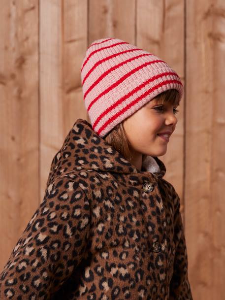 Girl's striped set: beanie + snood + mittens/gloves blush - vertbaudet enfant 