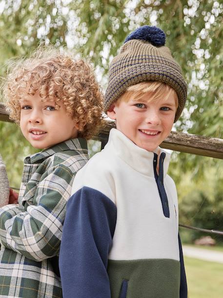 Ensemble rayé garçon bonnet + snood + moufles/gants bleu chambray+kaki - vertbaudet enfant 